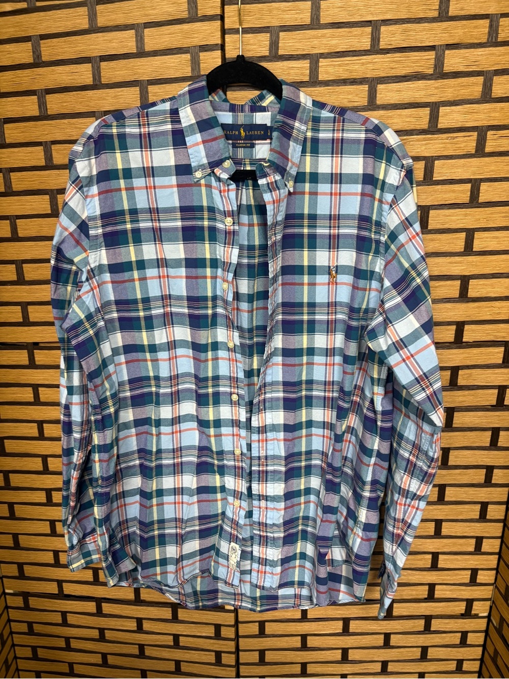 Ralph Lauren Classic fit blue plaid button down shirt size large